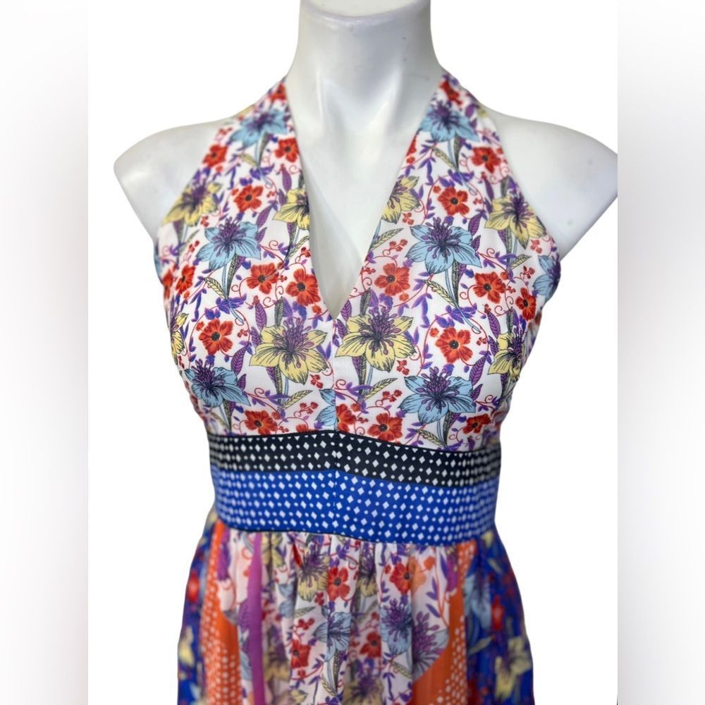 Maggy London Folk Fest Printed Chiffon Maxi Dress, 4, S, Floral Patchwork Lined - Picture 4 of 9